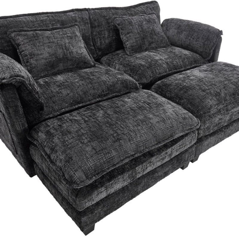 UNITED WE WIN Chenille fabric, solid construction, the overall structure of the sofa is stable, detachable armrests, two foot stools and two-seat sofa with side pockets-海智集-Default-