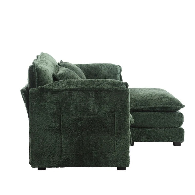 UNITED WE WIN Chenille fabric, removable armrests with side pockets, high density sponge filling, oversized double sofa with footstool-海智集-Default-