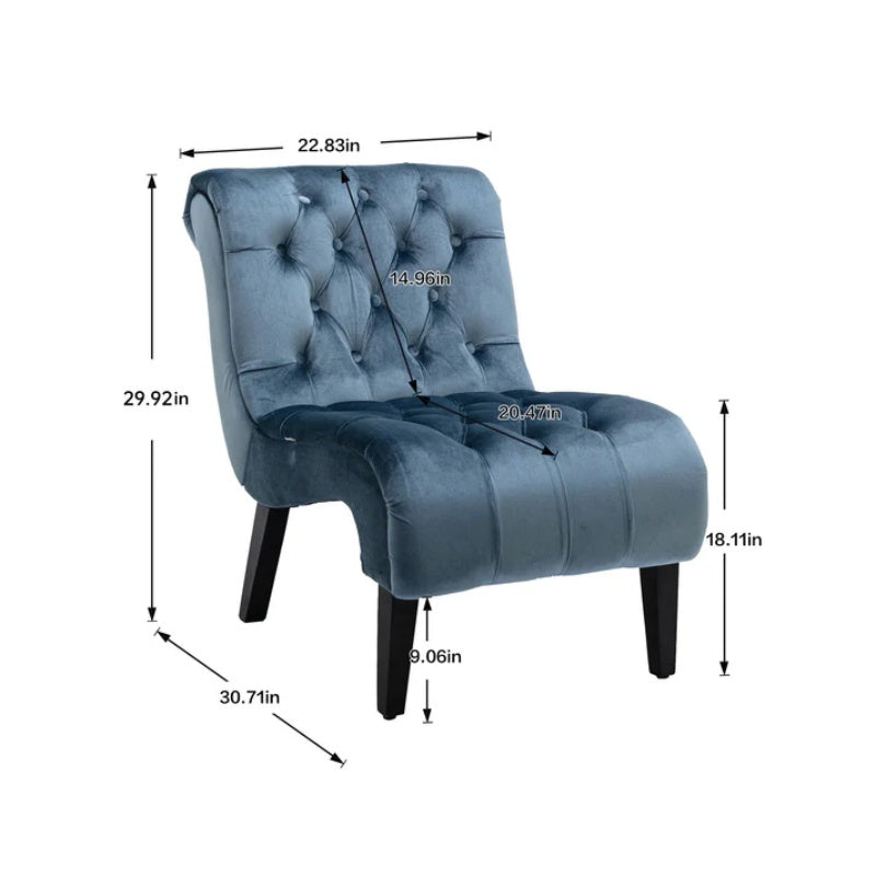 COOLMORE Modern Velvet Armless Accent Living Room Chair / Leisure Chair,Upholstered Fabric Button Comfortable Chair with Wooden Legs for Bedroom, Living Room, Office (Light Blue Velvet)-海智集-Default-