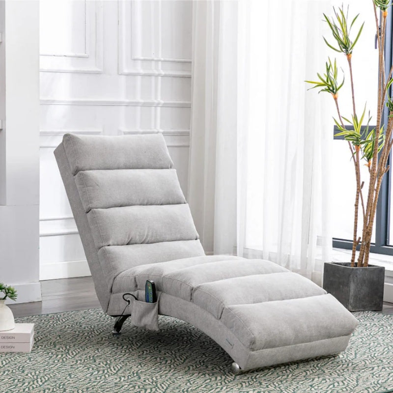 Light Grey Linen Massage Chaise Lounge Indoor with Remote Control, Ergonomic Electric Massage Lounger with 5 Modes-海智集-Default-
