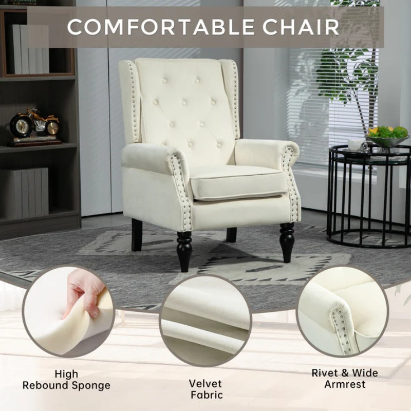 COOLMORE Wood Frame Armchair, Modern Accent Chair Lounge Chair with Sturdy Wood Legs for Living Room Bedroom (Beige)-海智集-Default-