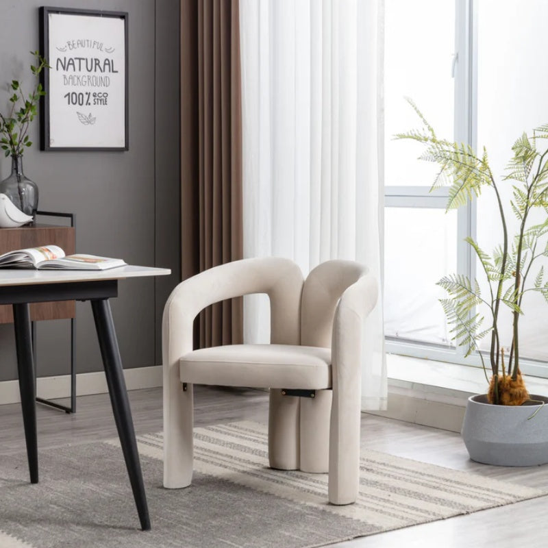 Contemporary Designed Velvet Fabric Upholstered Accent/Dining Chair /Barrel Side Chairs Kitchen Armchair for Living Room set of 2 (Beige Velvet)-海智集-Default-