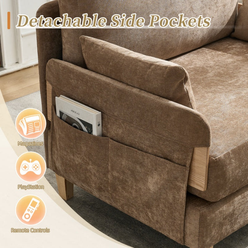 Mid-Century Modern Foldable Sofa Bed Recliner, 3-in-1 Convertible Sleeper with Three Pillows, Light Brown Chenille, Ideal for Small Spaces-海智集-Default-