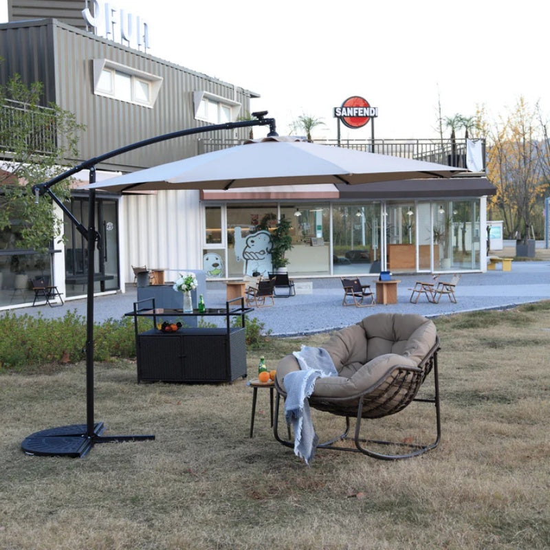 10ft Solar LED Offset Hanging Market Patio Umbrella ( khaki )(No Base)-海智集-Default-