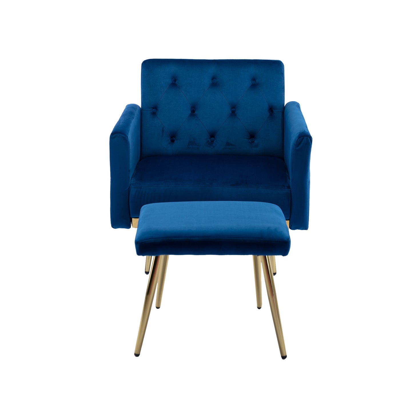 COOLMORE Velvet Accent Chair with Adjustable Armrests and Backrest, Button Tufted Lounge Chair, Single Recliner Armchair with Ottoman-海智集-Default-