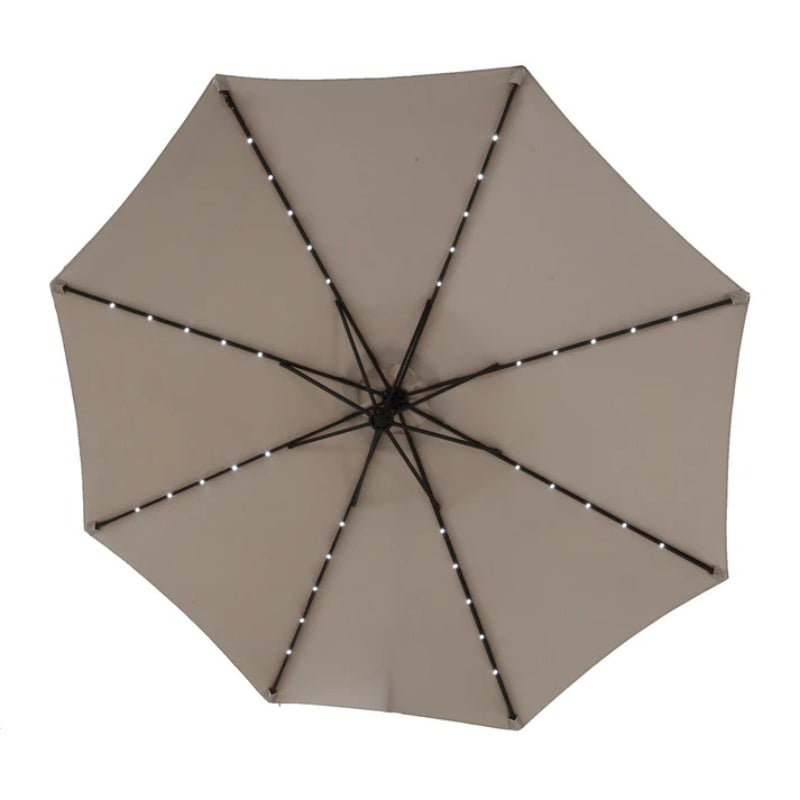 10ft Solar LED Offset Hanging Market Patio Umbrella ( khaki )(No Base)-海智集-Default-