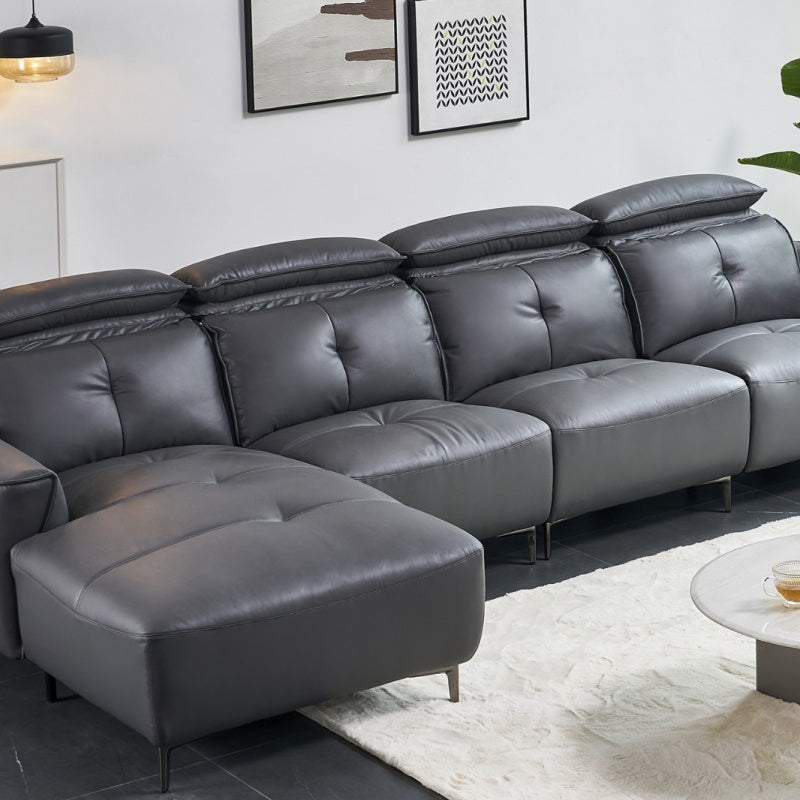 The black genuine leather Italian-style sofa is a light luxury four-seater, soft and easy to clean-海智集-