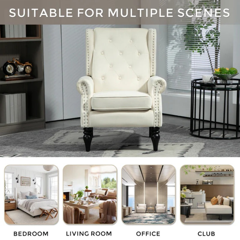 COOLMORE Wood Frame Armchair, Modern Accent Chair Lounge Chair with Sturdy Wood Legs for Living Room Bedroom (Beige)-海智集-Default-