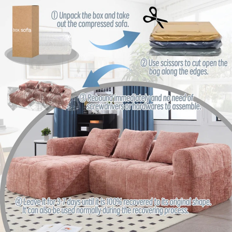 UNITED WE WIN 98.42-inch modular sectional sofa, modern modular L-shaped sofa with chaise longue, equipped with small side pockets and free of compression during installation.-海智集-Default-