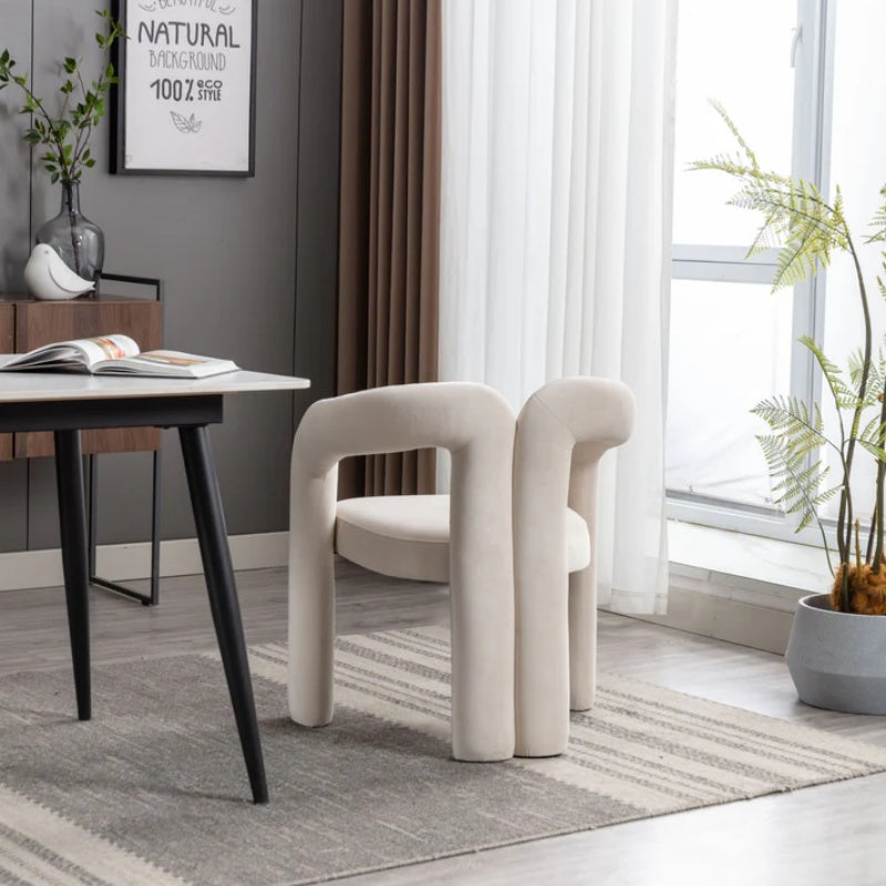 Contemporary Designed Velvet Fabric Upholstered Accent/Dining Chair /Barrel Side Chairs Kitchen Armchair for Living Room set of 2 (Beige Velvet)-海智集-Default-