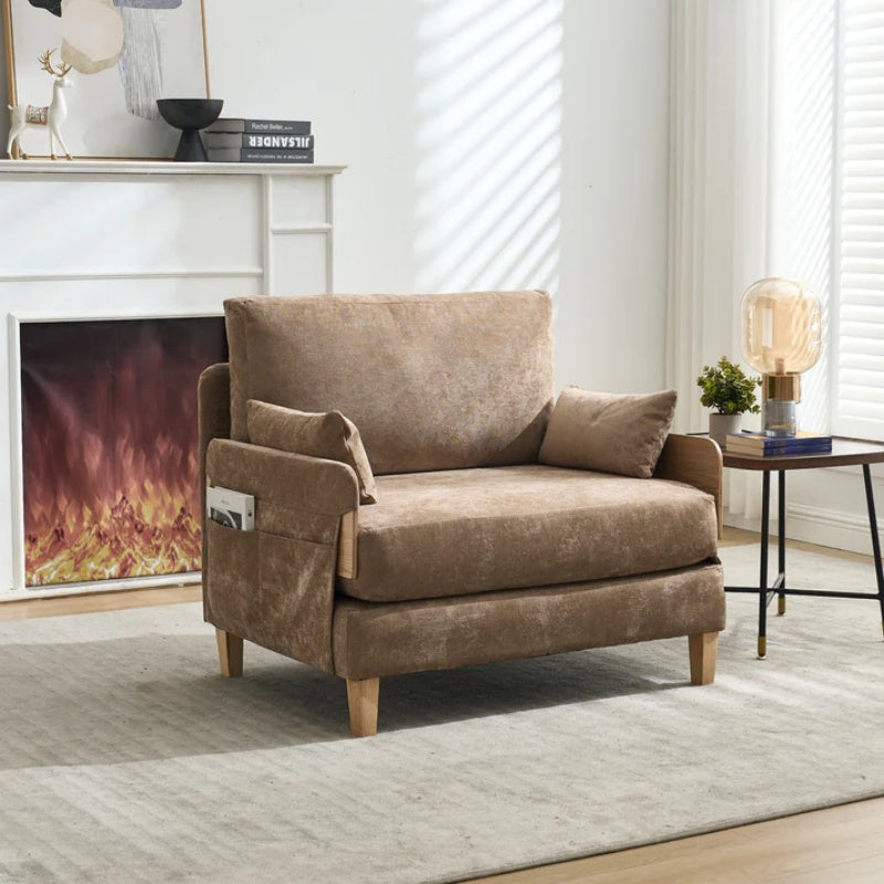 Mid-Century Modern Foldable Sofa Bed Recliner, 3-in-1 Convertible Sleeper with Three Pillows, Light Brown Chenille, Ideal for Small Spaces-海智集-Default-
