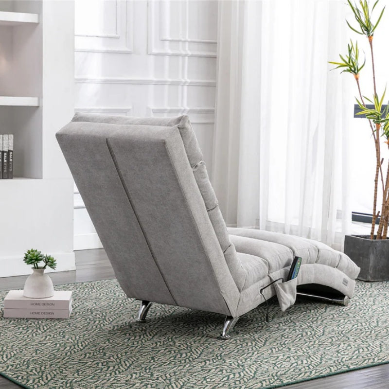 Light Grey Linen Massage Chaise Lounge Indoor with Remote Control, Ergonomic Electric Massage Lounger with 5 Modes-海智集-Default-
