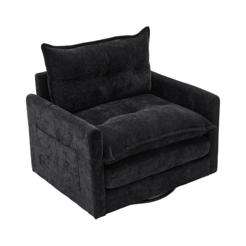 UNITED WE WIN Swivel Barrel Chair - Mid Century Modern Chair, Thick Padded Arm Chair with Solid Metal Base, Comfortable Single Sofa Chair, Swivel Accent Chair for Living Room Bedroom-海智集-Default-