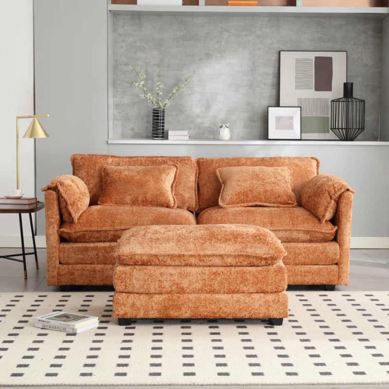 UNITED WE WIN Chenille fabric, solid construction, the overall structure of the sofa is stable, detachable armrests, two foot stools and two-seat sofa with side pockets-海智集-Default-