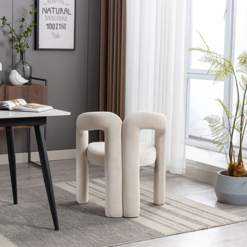 Contemporary Designed Velvet Fabric Upholstered Accent/Dining Chair /Barrel Side Chairs Kitchen Armchair for Living Room set of 2 (Beige Velvet)-海智集-Default-