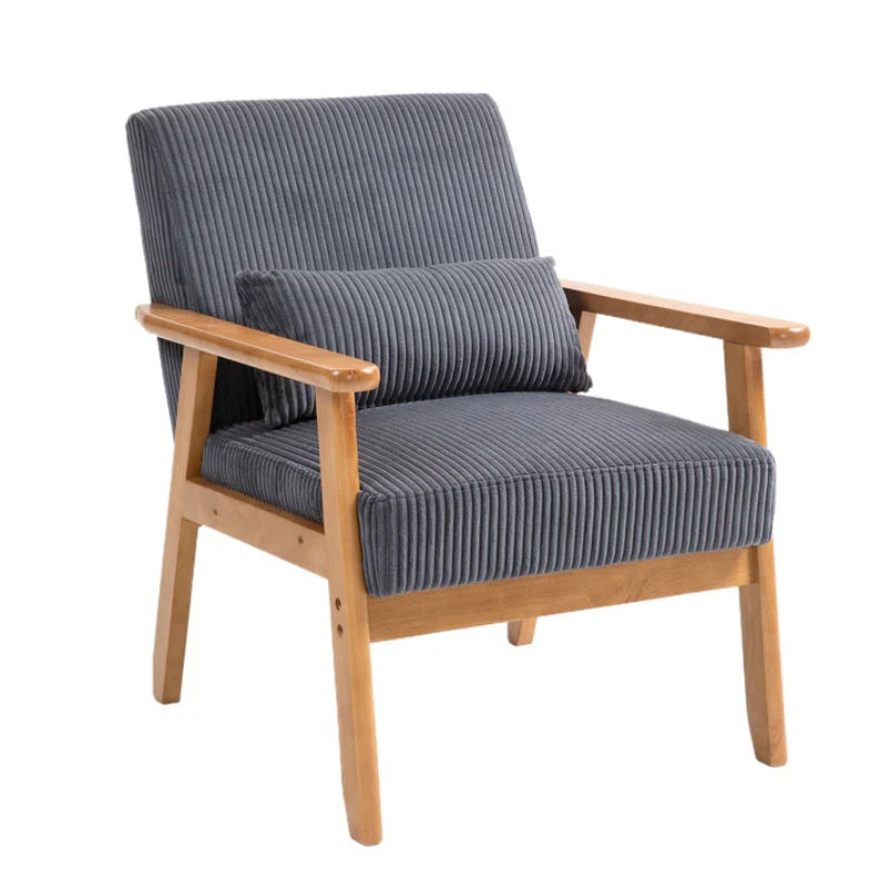Leisure Chair with Solid Wood Armrest and Feet, Leisure chair, wood frame, velvet, l, solid rubber wood legs, Mid-Century Modern Accent chair, for Living Room Bedroom Studio chair-海智集-Default-