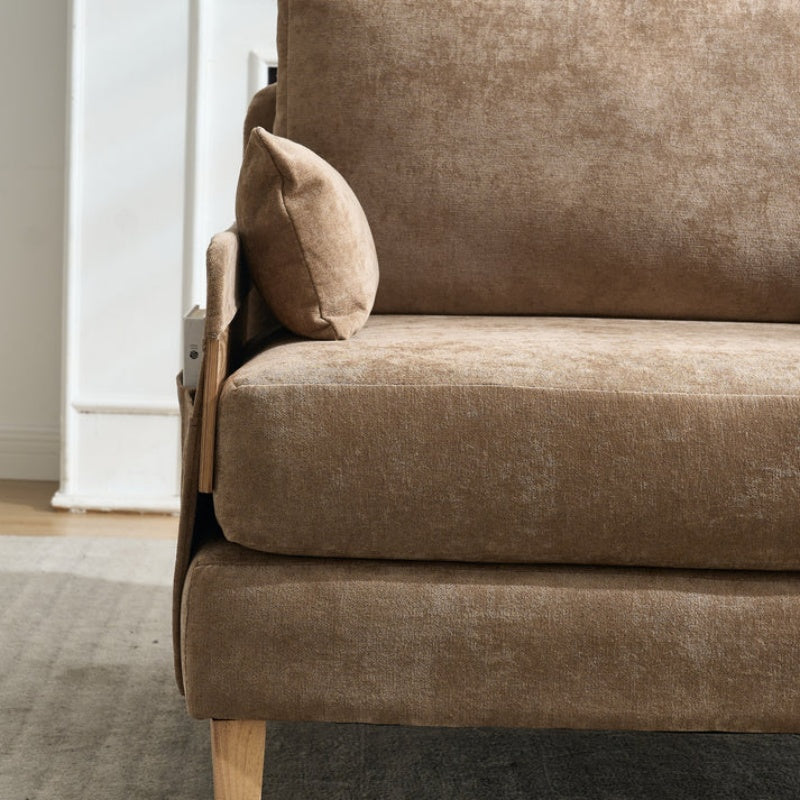Mid-Century Modern Foldable Sofa Bed Recliner, 3-in-1 Convertible Sleeper with Three Pillows, Light Brown Chenille, Ideal for Small Spaces-海智集-Default-