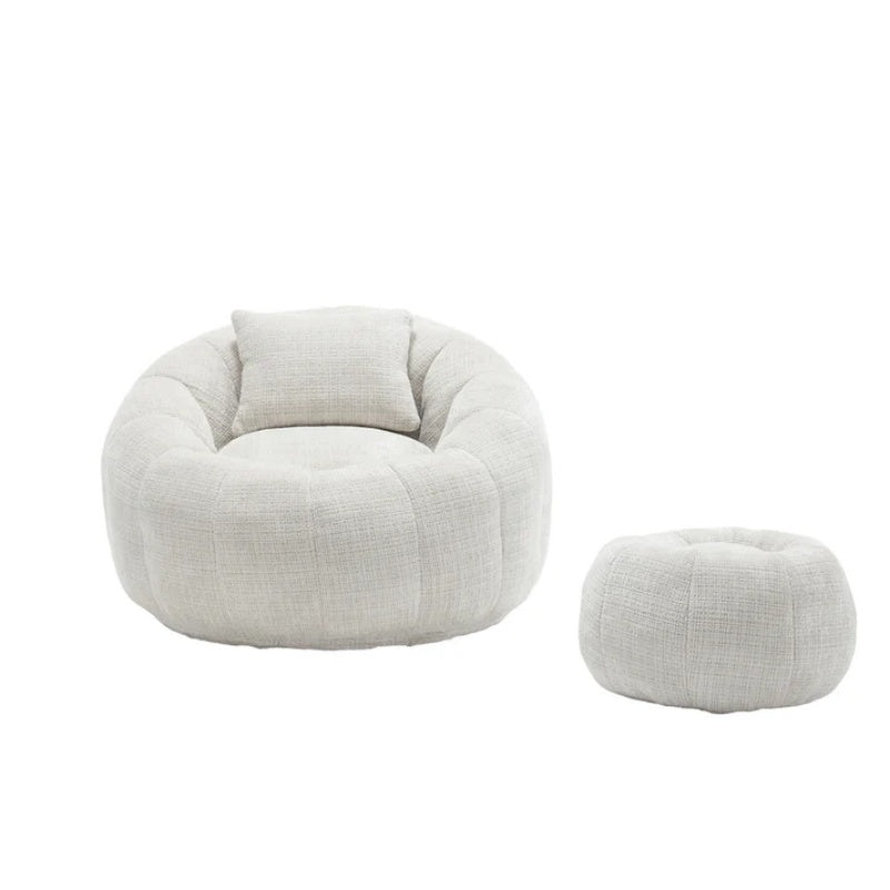 COOLMORE Modern Extra Large Round Bean Bag Chair with Footrest for Living Room, Chenille Fabric Lazy Sofa with Pillow for Adults, Teenagers,Child, Suitable for Bedroom, Dormitory, Study Room-海智集-Default-
