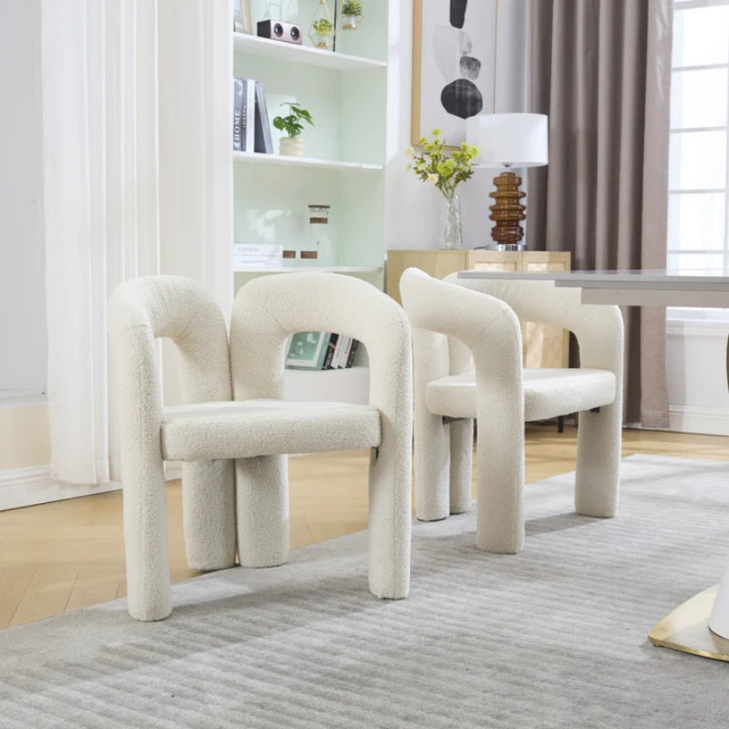 COOLMORE Contemporary Designed Velvet Fabric Upholstered Accent/Dining Chair Beige Teddy Armchair Set of 2-海智集-Default-