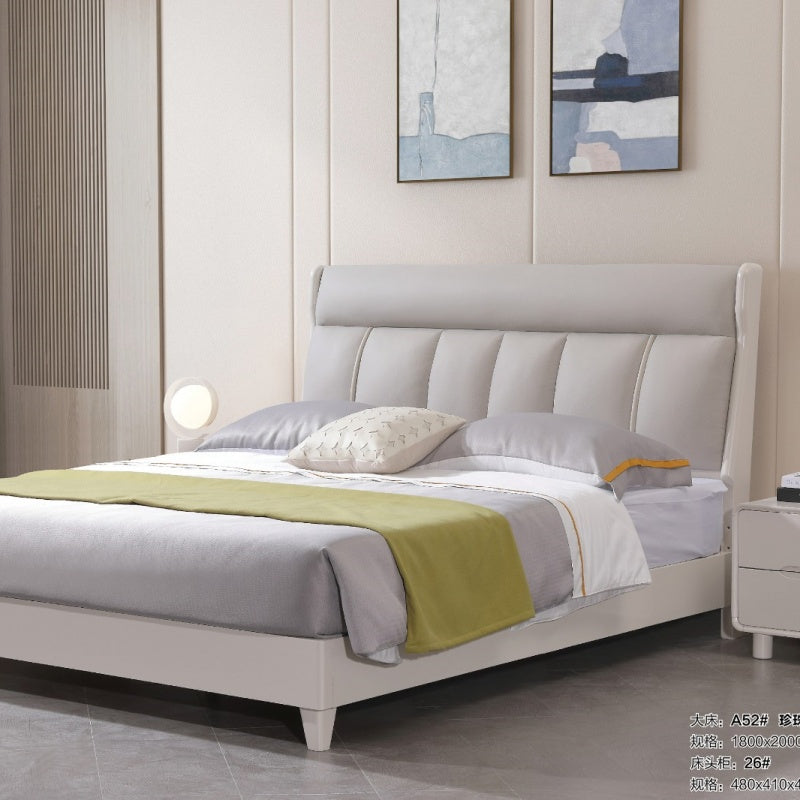 Karan Meishu Series Cashmere leather bed, modern, simple and high-end solid wood soft package A52#-海智集-