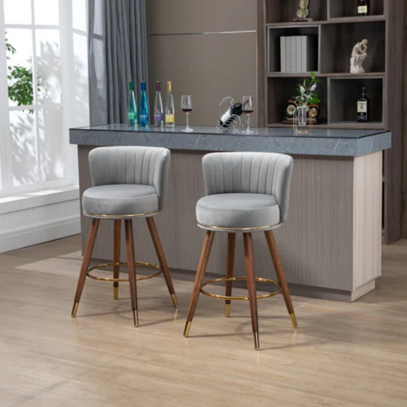 COOLMORE Counter Height Bar Stools Set of 2 for Kitchen Counter Solid Wood Legs with a fixed height of 360 degrees-海智集-Default-