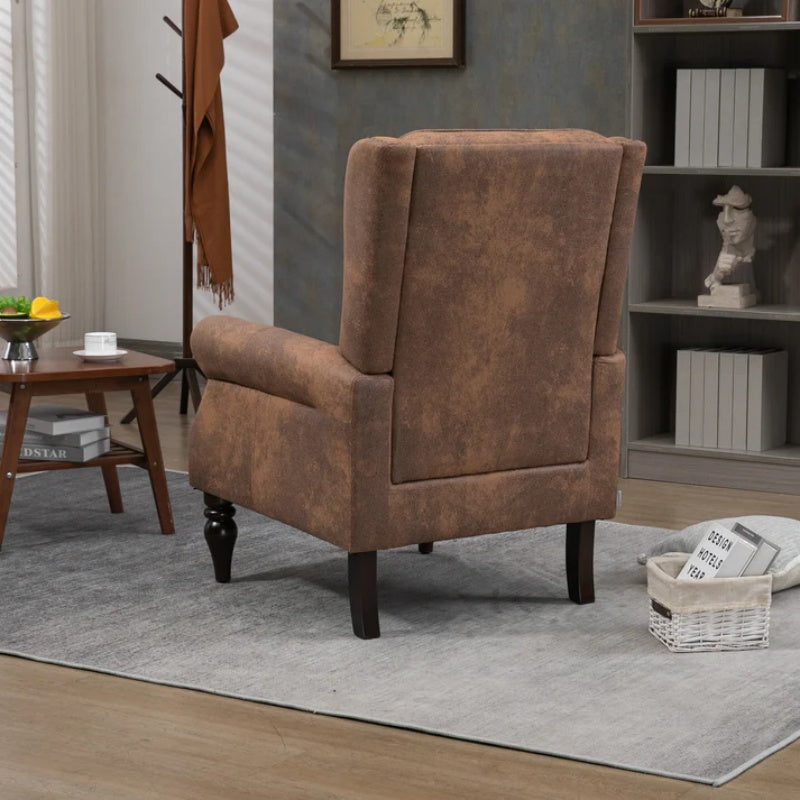 Modern Coffee Wood Frame Armchair with Sturdy Wood Legs and Microsuede Upholstery for Living Room-海智集-Default-