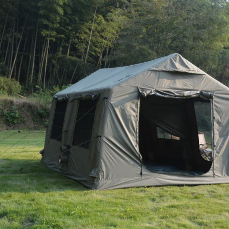 9.8 x13ft with canopy, Inflatable Camping Tents with Hand Pump, Air Glamping Tents, Easy Setup Waterproof and Windproof Blow up Tent Army green-海智集-Default-