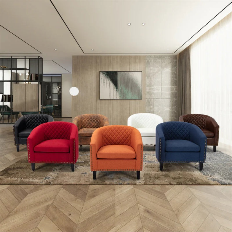 COOLMORE Barrel Chairs with Soft Padded Armrest, Club Chairs with nailheads and solid wood legs for Living Room Bedroom Waiting Room (Orange Linen)-海智集-Default-