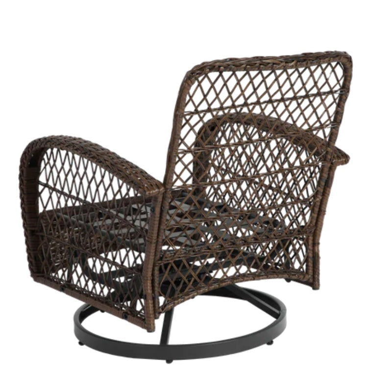 3 Pieces Outdoor Swivel Rocker Patio Chairs, 360 Degree Rocking Patio Conversation Set with Thickened Cushions and Glass Coffee Table for Backyard, Grey-海智集-Default-