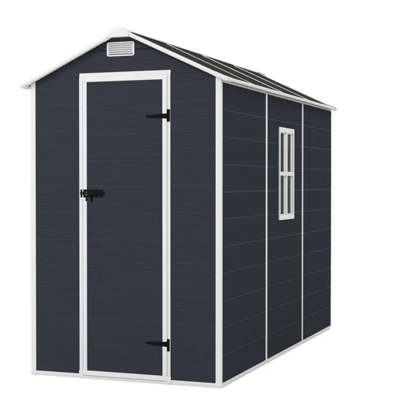 Campcraft 4*8ft resin storage shed, high quality pp material, strong structure, waterproof, rust and UV proof, large storage space, 12mm thick pp board, HD window lighting Dark gray-海智集-Default-