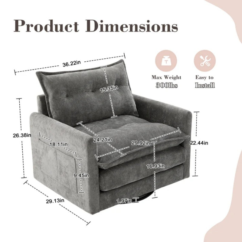 UNITED WE WIN Swivel Barrel Chair - Mid Century Modern Chair, Thick Padded Arm Chair with Solid Metal Base, Comfortable Single Sofa Chair, Swivel Accent Chair for Living Room Bedroom-海智集-Default-