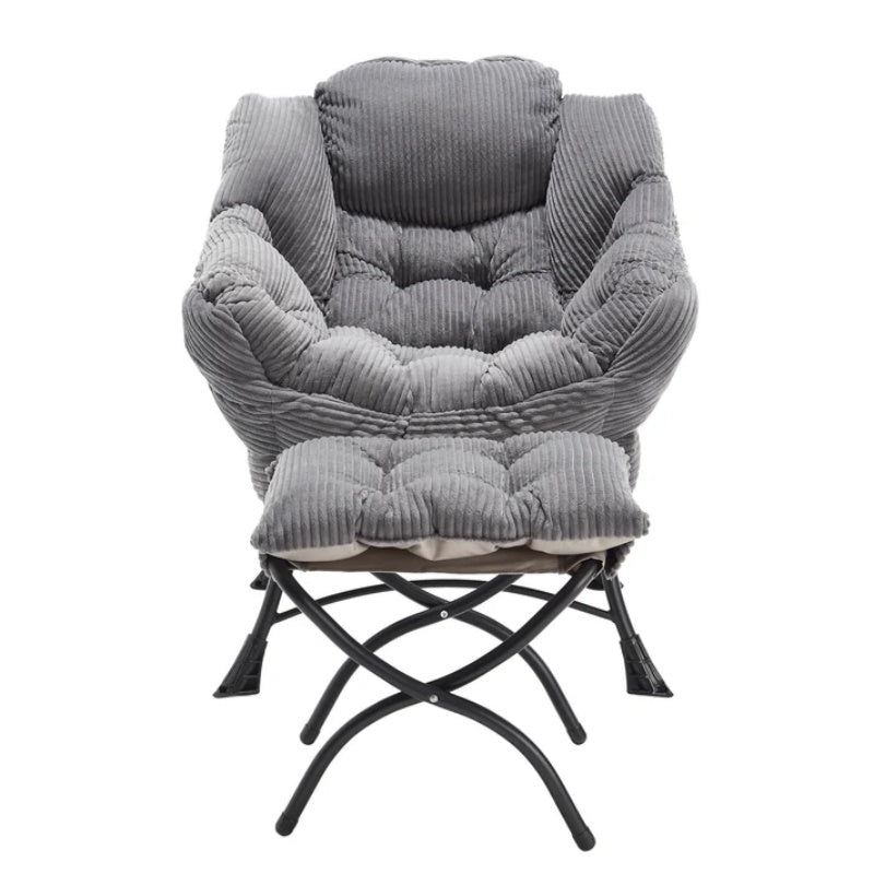 Lazy Chair with Ottoman, Modern Lounge Accent Chair with Armrests and a Side Pocket, Leisure Upholstered Sofa Chair Reading Chair with Footrest for Small Space, Corner Chair-Grey-海智集-Default-
