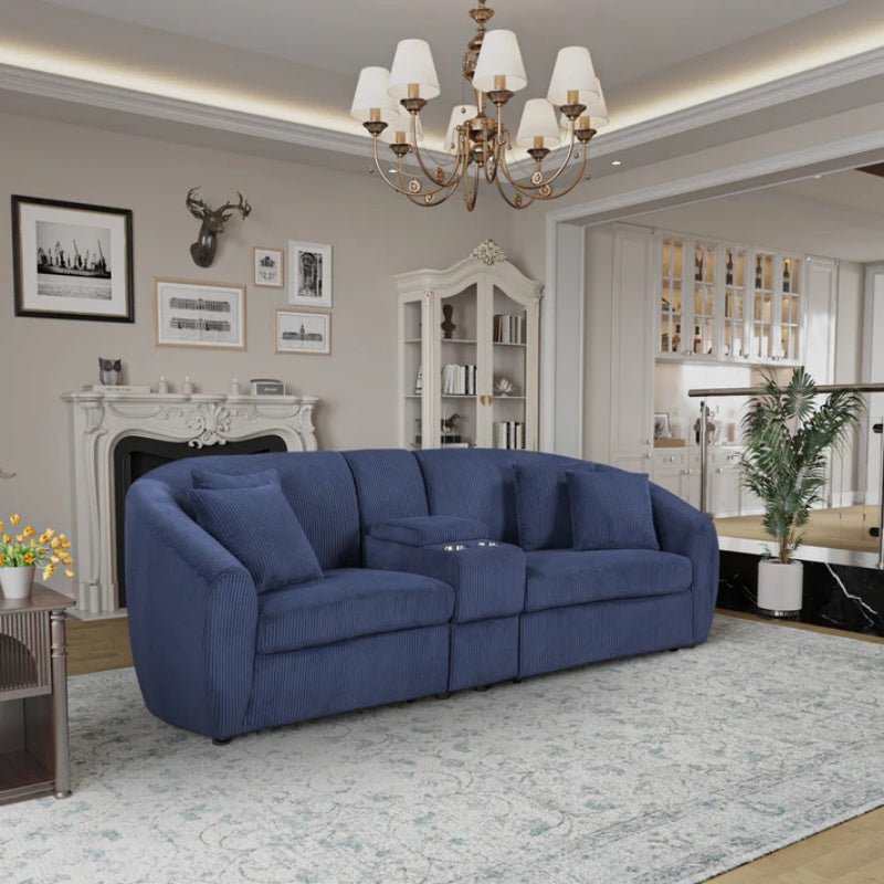 UNITED WE WIN corduroy fabric, two cup holders, storage, oversized two-seat, solid wood frame, high quality sponge filling, curved placement sofa-海智集-Default-