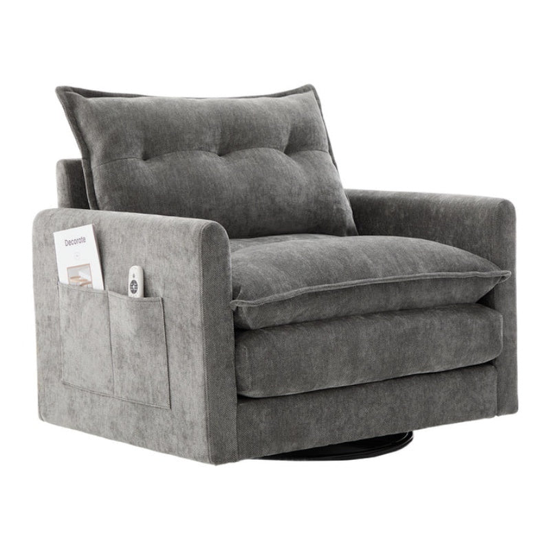 UNITED WE WIN Swivel Barrel Chair - Mid Century Modern Chair, Thick Padded Arm Chair with Solid Metal Base, Comfortable Single Sofa Chair, Swivel Accent Chair for Living Room Bedroom-海智集-Default-