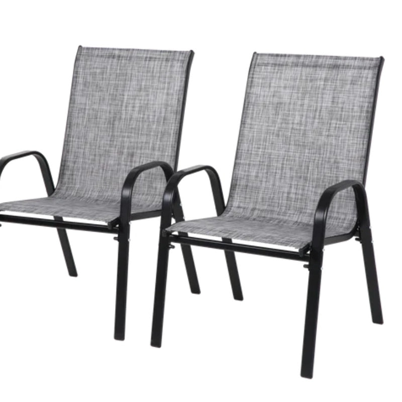 2 Piece Patio Chairs, Outdoor Camping Chairs with Breathable Textilene Fabric, Set of 2 Garden Chairs with Armrest High Backrest for Garden Patio Pool Beach Yard Space Saving ( Grey)-海智集-Default-