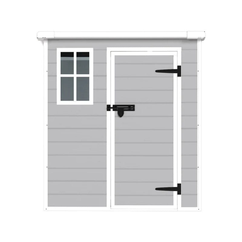 6x6 FT Storage Shed, Waterproof Resin Outdoor Storage Shed with Floor & Window & Lockable Doors and Vents, Tool Shed for Bike, Garden, Backyard,Lawn, All Weather Use, Light Grey-海智集-Default-