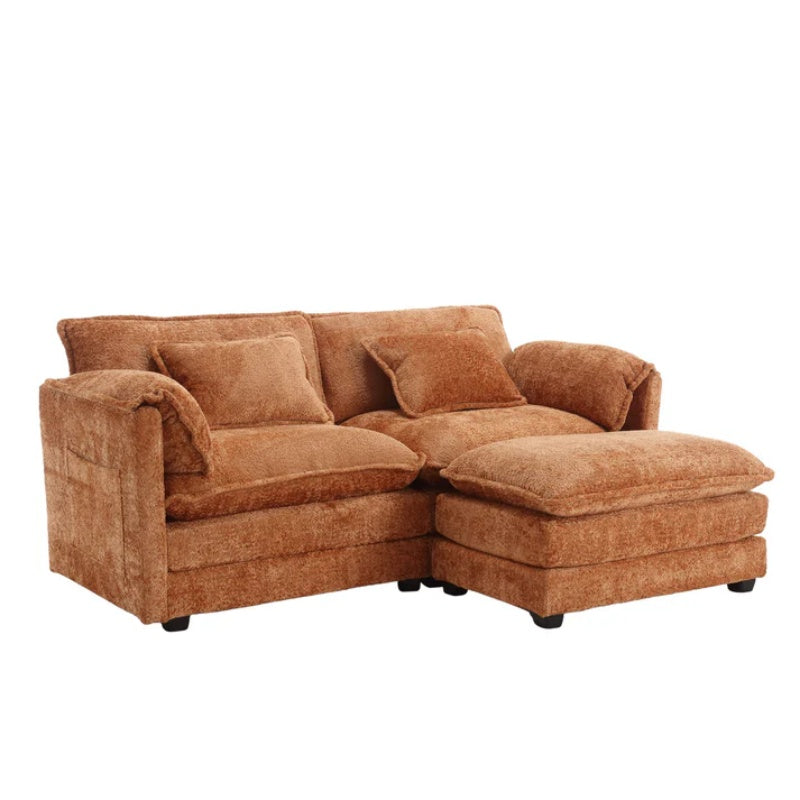 UNITED WE WIN Chenille fabric, solid construction, the overall structure of the sofa is stable, detachable armrests, two foot stools and two-seat sofa with side pockets-海智集-Default-