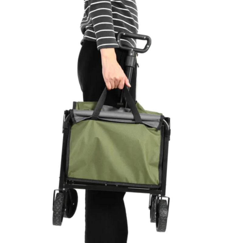 Lightweight Portable Heavy Duty Folding Beach Wagons with Wheels - Outdoor Utility Carts for Grocery, Camping, Shopping, Sports, Garden with Large Capacity -Army green-海智集-Default-