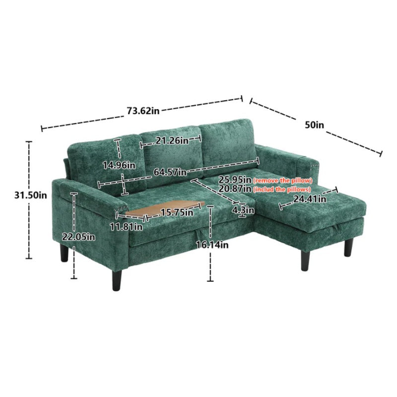 UNITED Sectional Sofa Reversible Sectional Sleeper Sectional Sofa with Storage Chaise-海智集-Default-