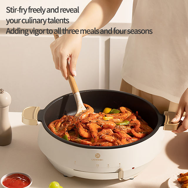 Kitchen Cooking Set 360 All-around Heating Fryer Electric Frying Pan Temperature Control White PTFE Non Stick Electric Hot Pot-海智集-