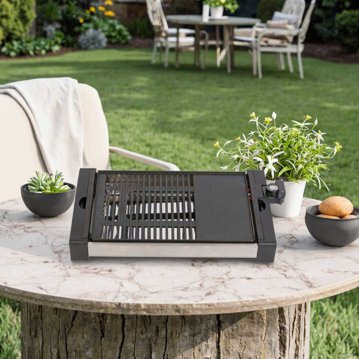 Manufacturer's Electric BBQ Grill Pan Indoor Tabletop Smokeless Griddle Non-Stick PTFE Material US Plug Type for Household Use-海智集-