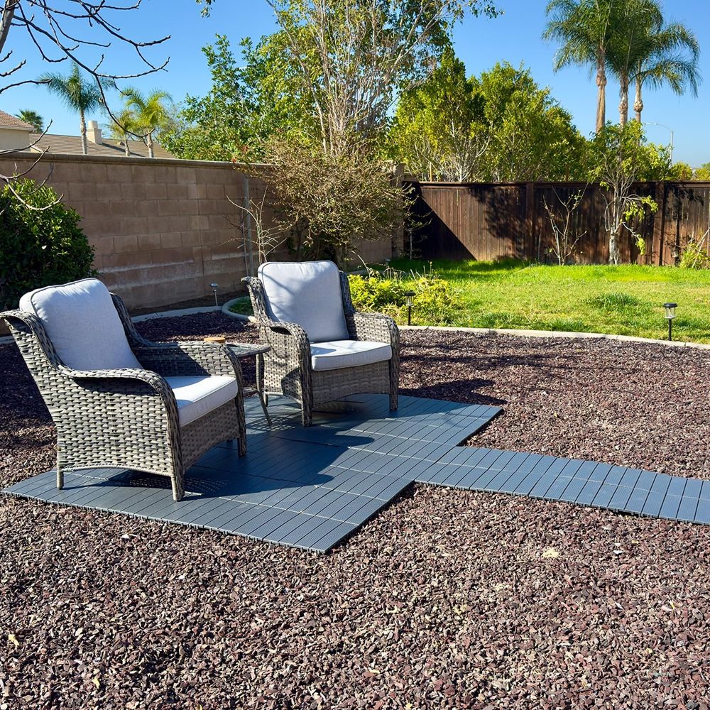 Black WPC Patio Deck Tiles Waterproof Outdoor Patio Floor Decking Tiles for Porch Poolside Balcony Backyard-海智集-