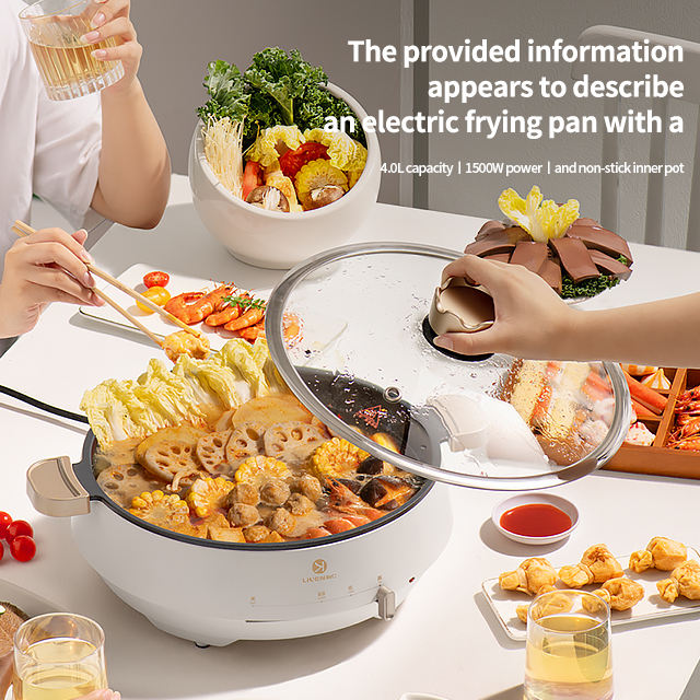 Kitchen Cooking Set 360 All-around Heating Fryer Electric Frying Pan Temperature Control White PTFE Non Stick Electric Hot Pot-海智集-