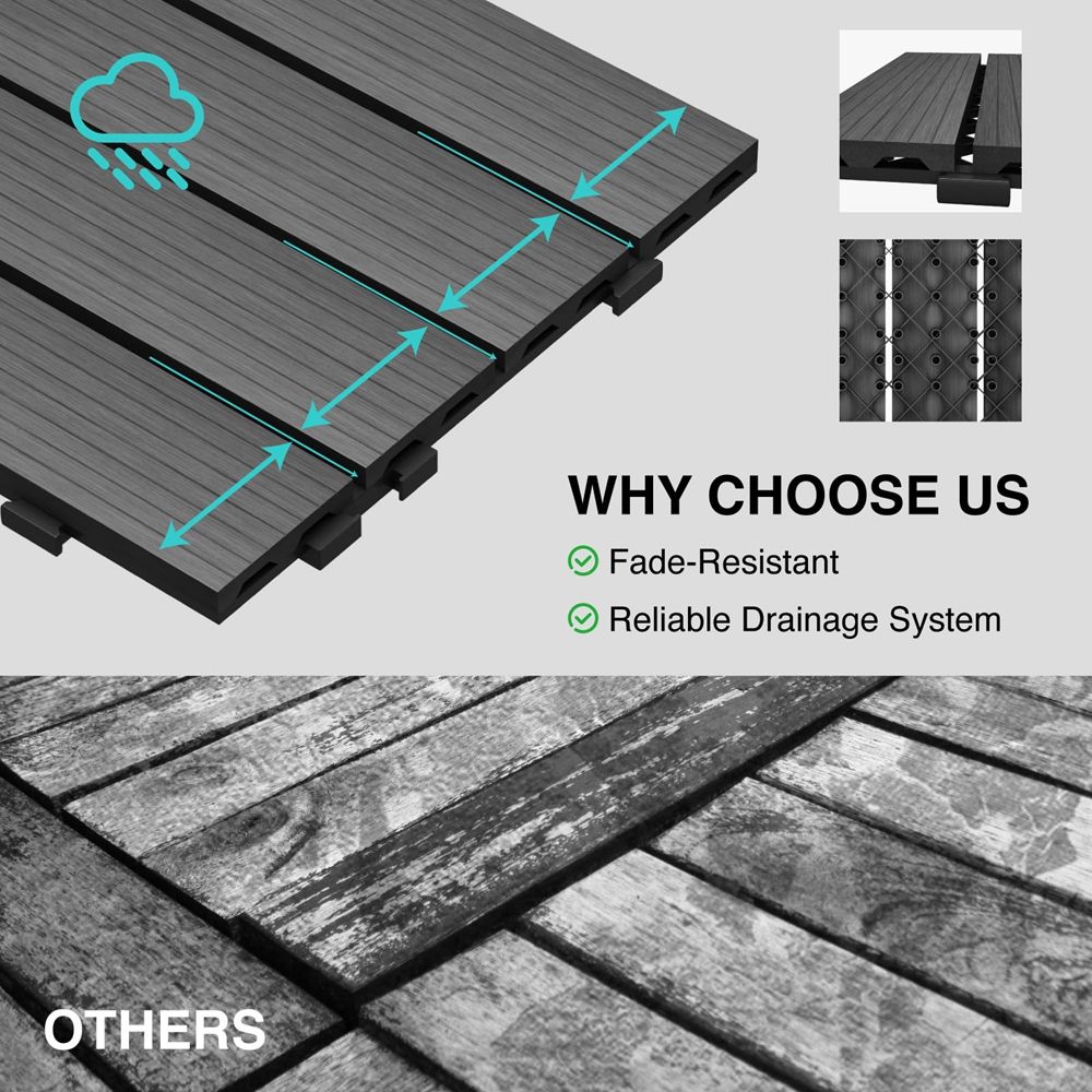 36 Pack Waterproof Outdoor WPC Flooring All Weather Use Patio Floor Decking Tiles for Porch Poolside Balcony Backyard-海智集-