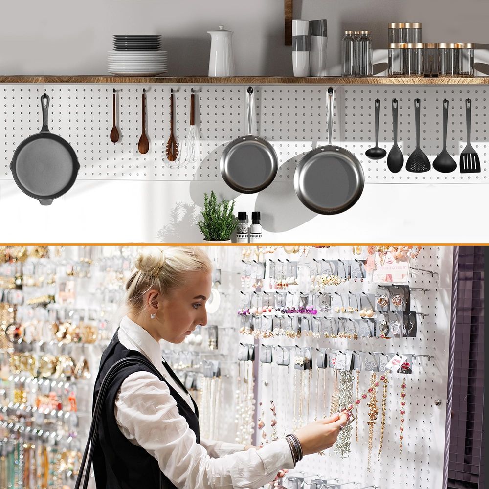 Modern No Drill Wall Organizer ABS Pegboard Panels Curved Frame for Kitchen Pantry