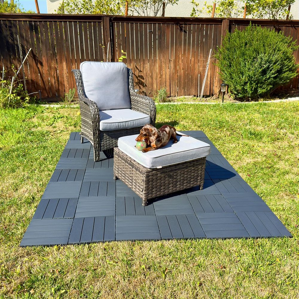 Black WPC Patio Deck Tiles Waterproof Outdoor Patio Floor Decking Tiles for Porch Poolside Balcony Backyard-海智集-