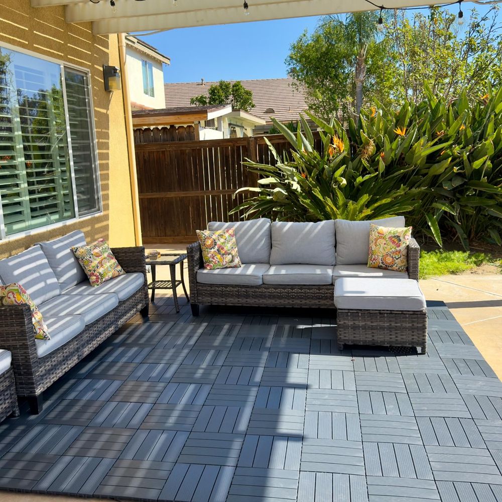 Black WPC Patio Deck Tiles Waterproof Outdoor Patio Floor Decking Tiles for Porch Poolside Balcony Backyard-海智集-