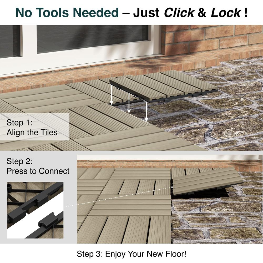 WPC Patio Deck Tiles Interlocking DIY Floor Tiles for Outdoor Quick Decking-海智集-