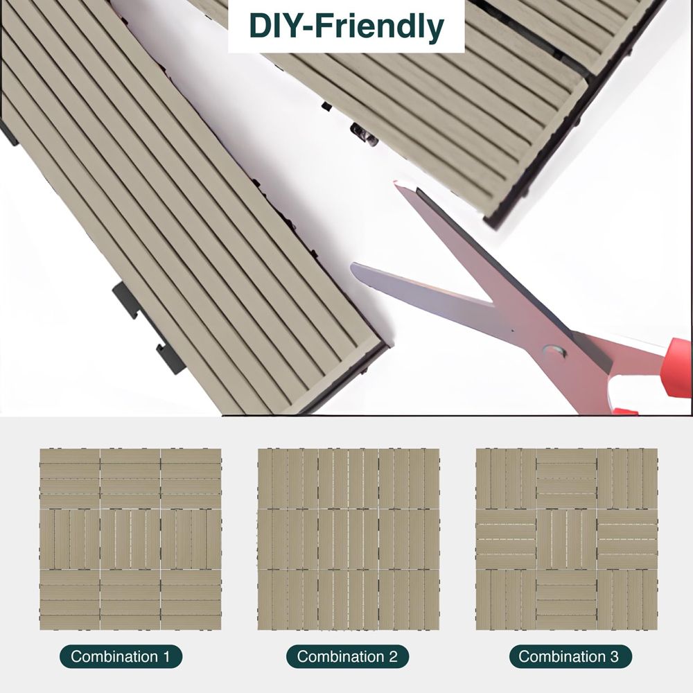 Waterproof Wood Flooring Interlocking WPC Deck Tiles for Patio Decor-海智集-