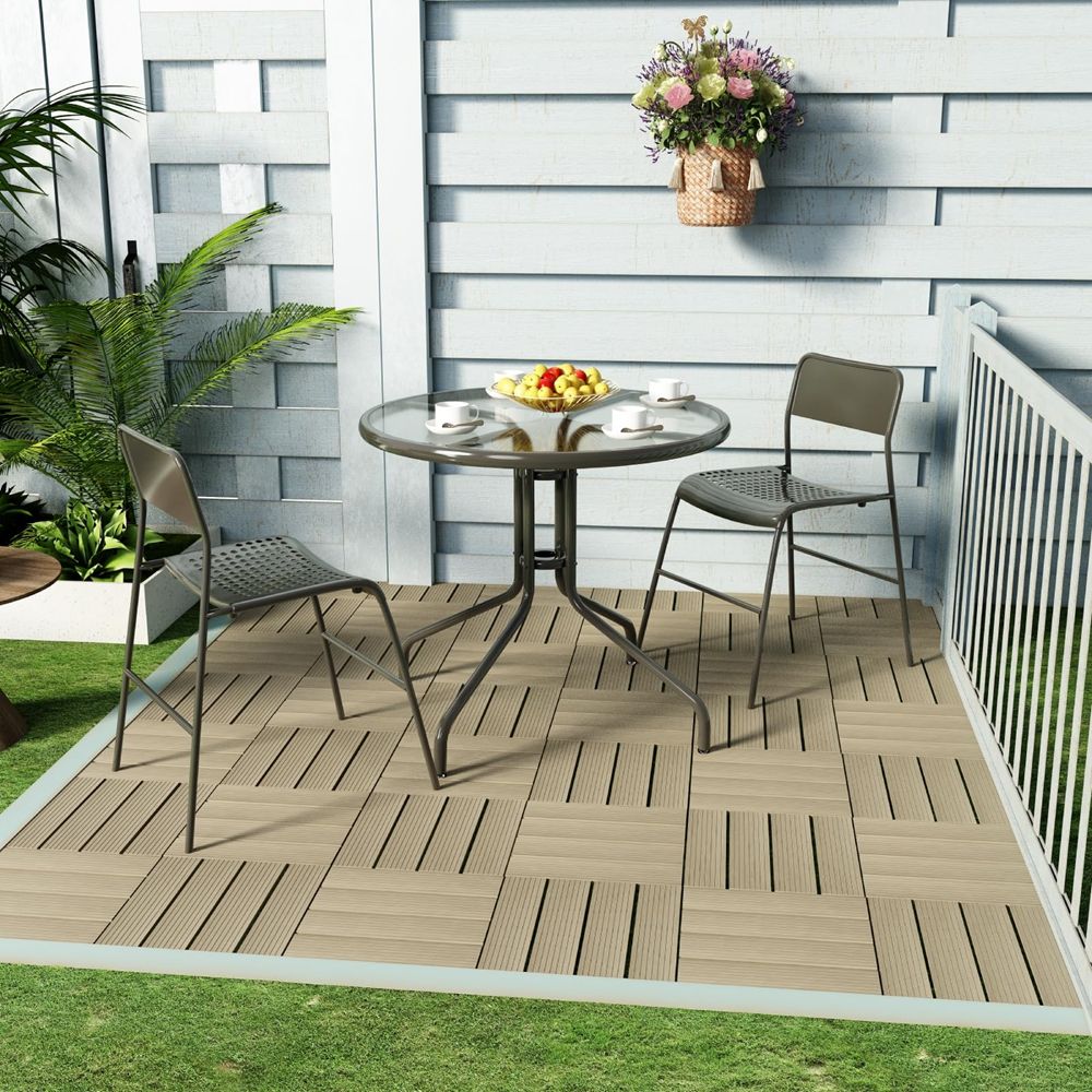 WPC Patio Deck Tiles Interlocking DIY Floor Tiles for Outdoor Quick Decking-海智集-